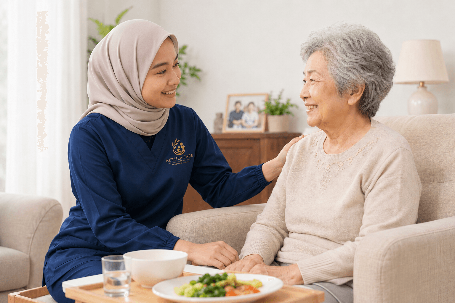 An older person receiving supportive care at home